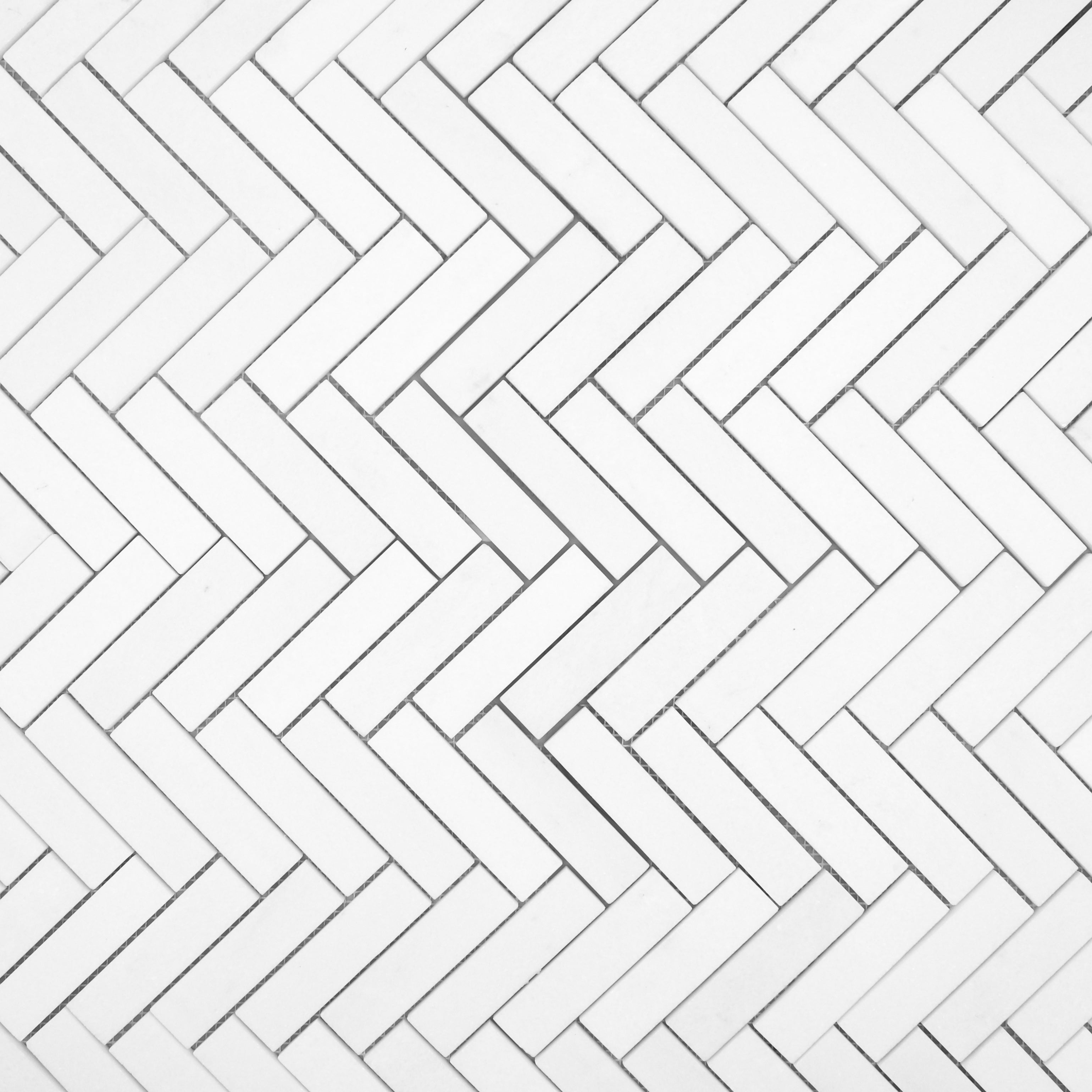 Thassos White Marble Herringbone 1"x4" Mosaic