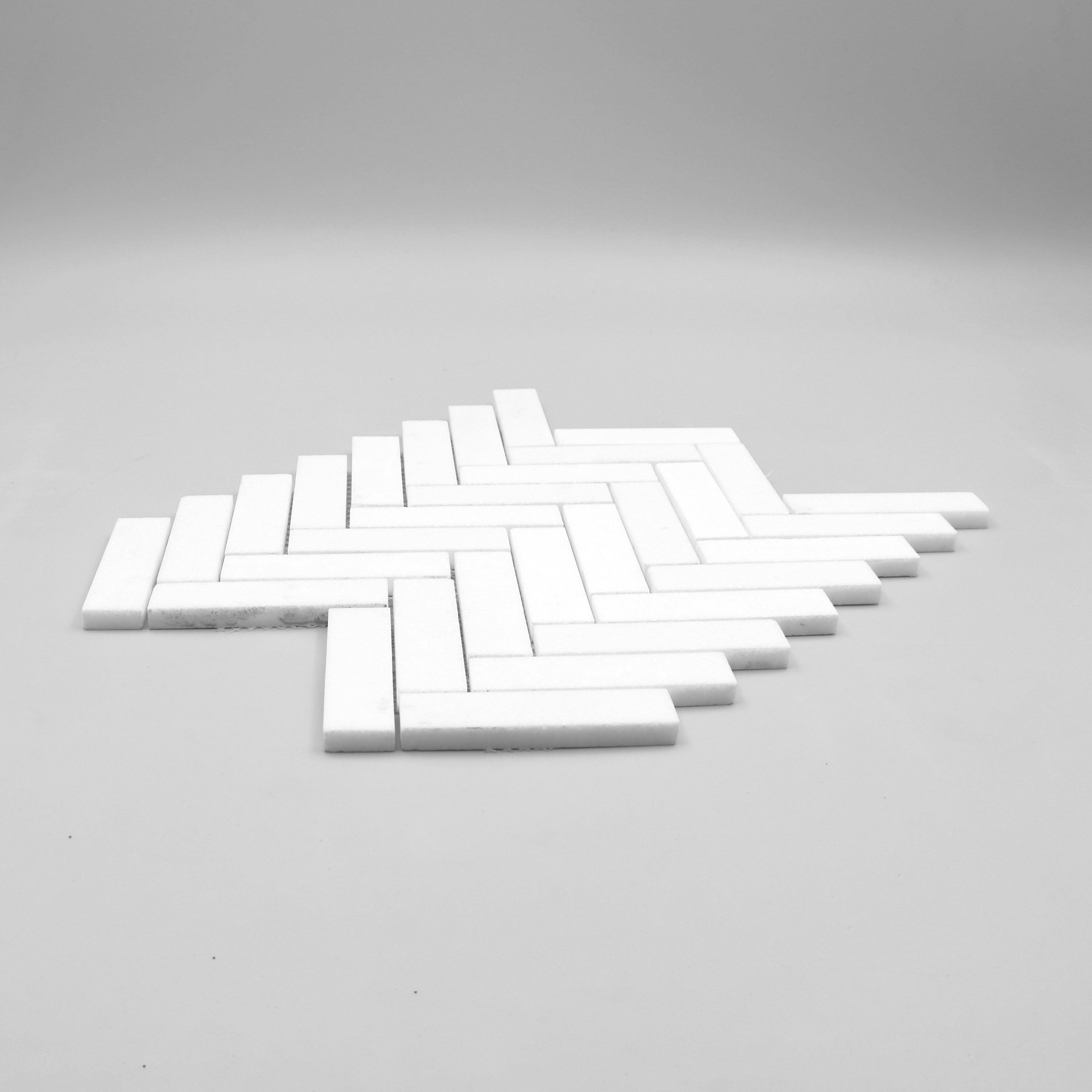 Thassos White Marble Herringbone 1"x4" Mosaic