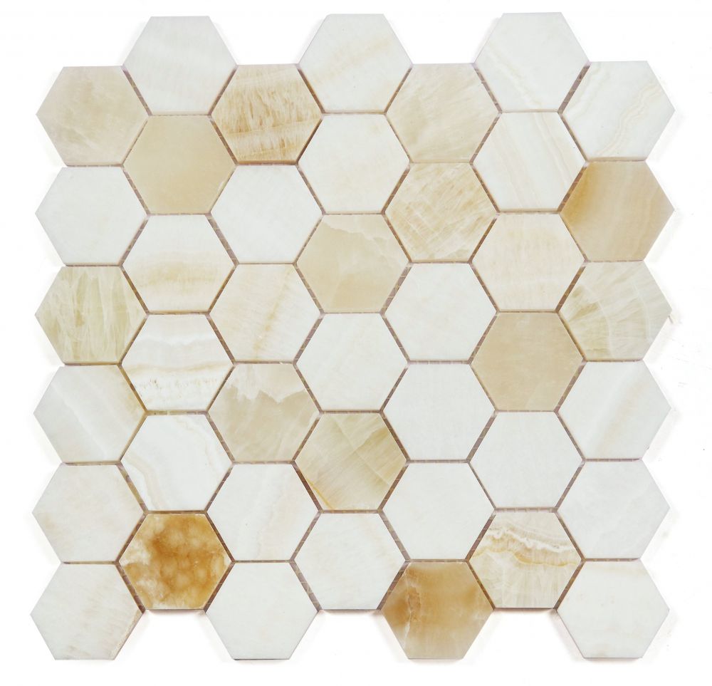 Hexagon Onyx Ivory Honed Mosaic Tile