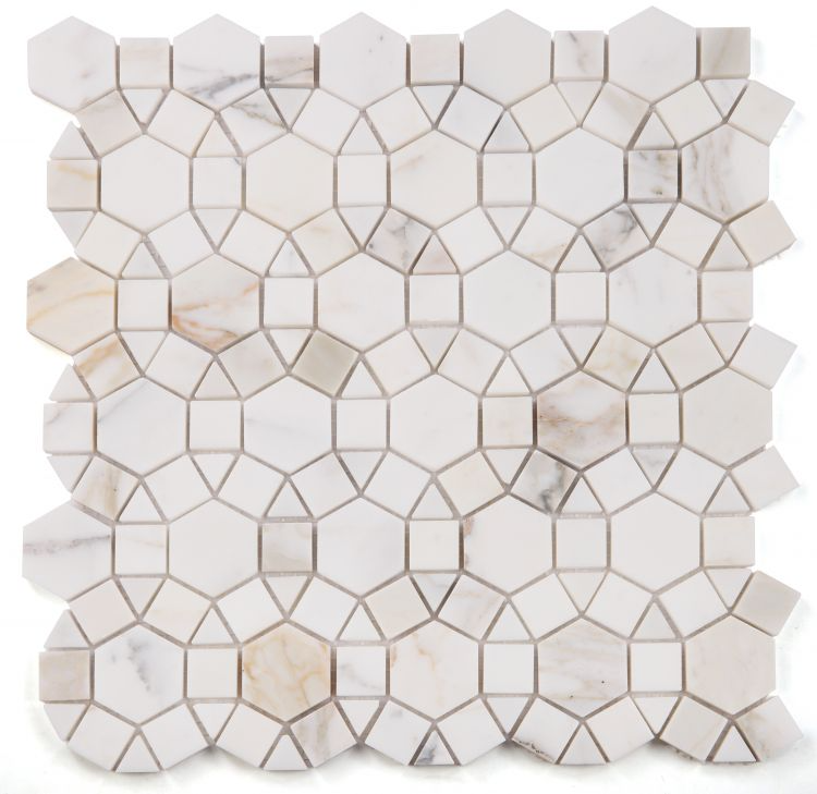 Aether Calacatta Circular Mosaic Tile, 11.5 x 12 Polished