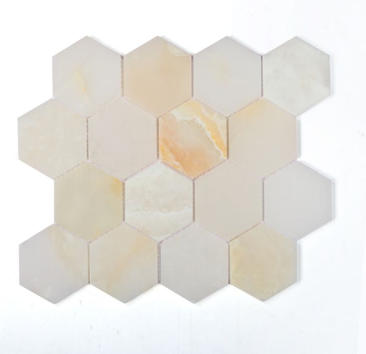 Hexagon Onyx White Polished Tiles.