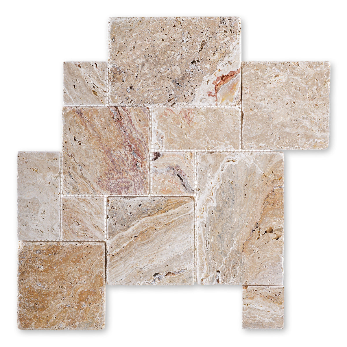 Autumn Leaves Travertine Mini Versailles Pattern Mosaic Tile, Tumbled