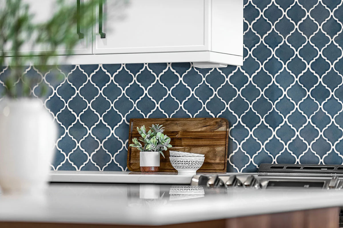 Bay Blue Arabesque Ceramic Tiles for Elegant Bathroom Walls