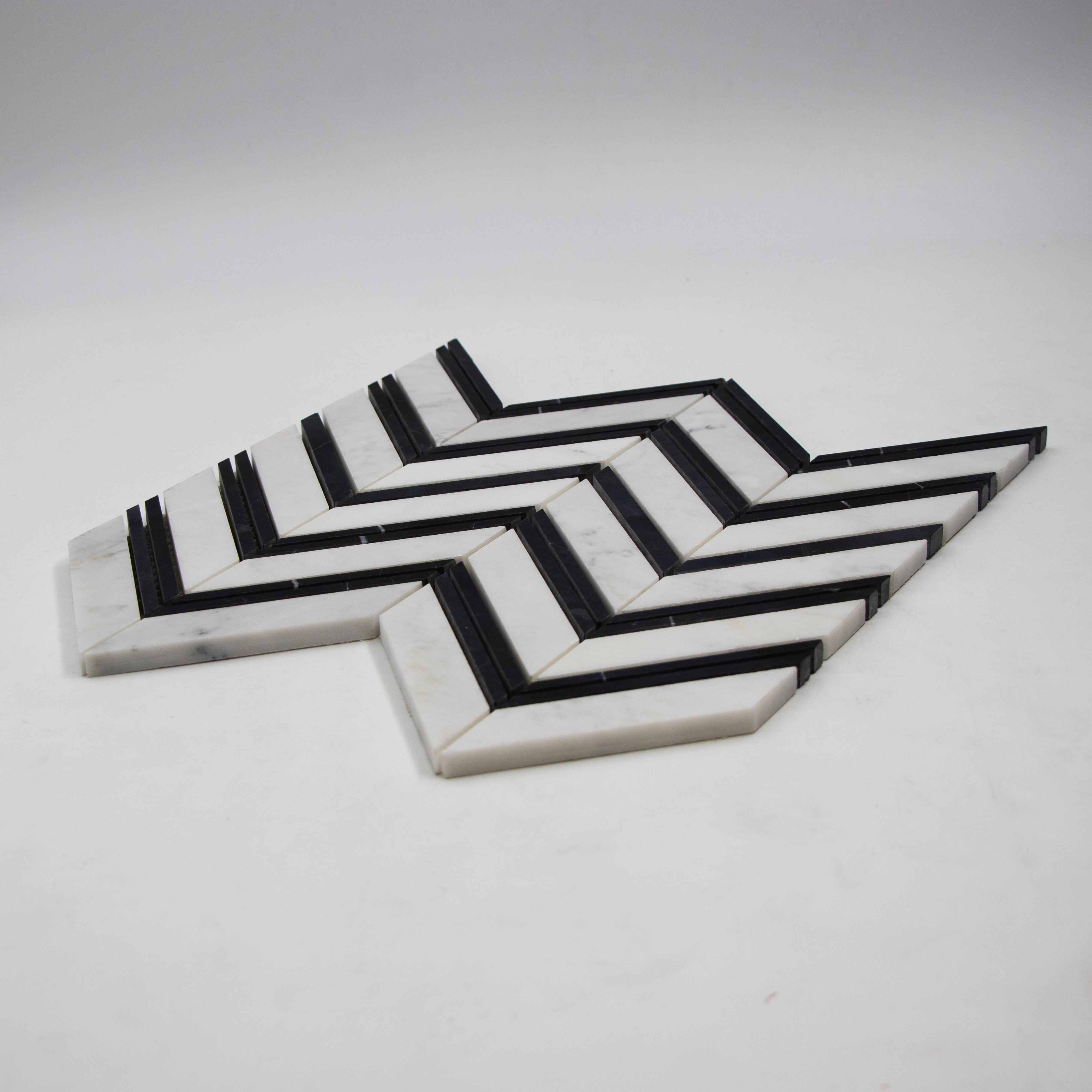 Carrara White Chevron with Black Mosaic