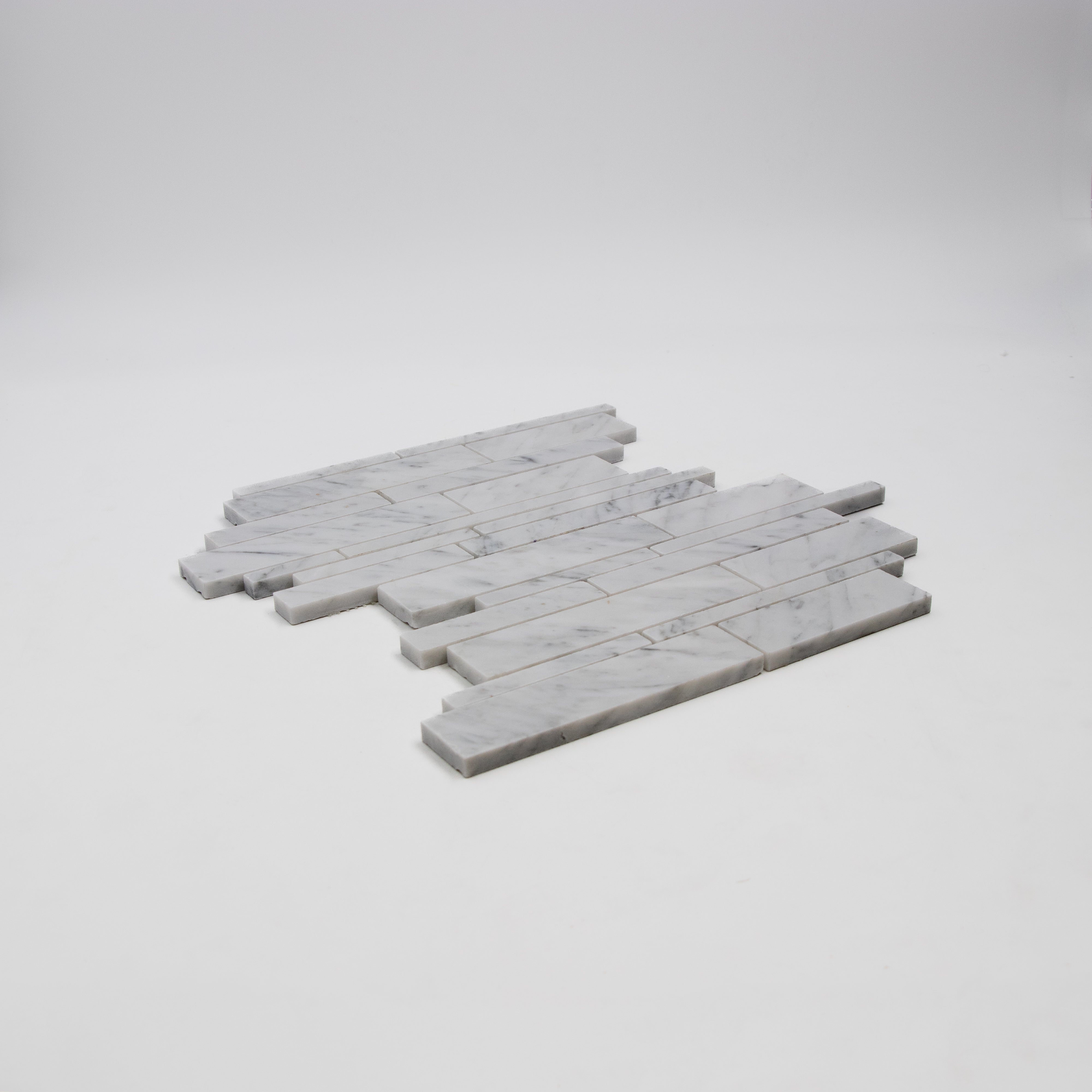 Carrara White Marble Manhattan Random Strip Mosaic