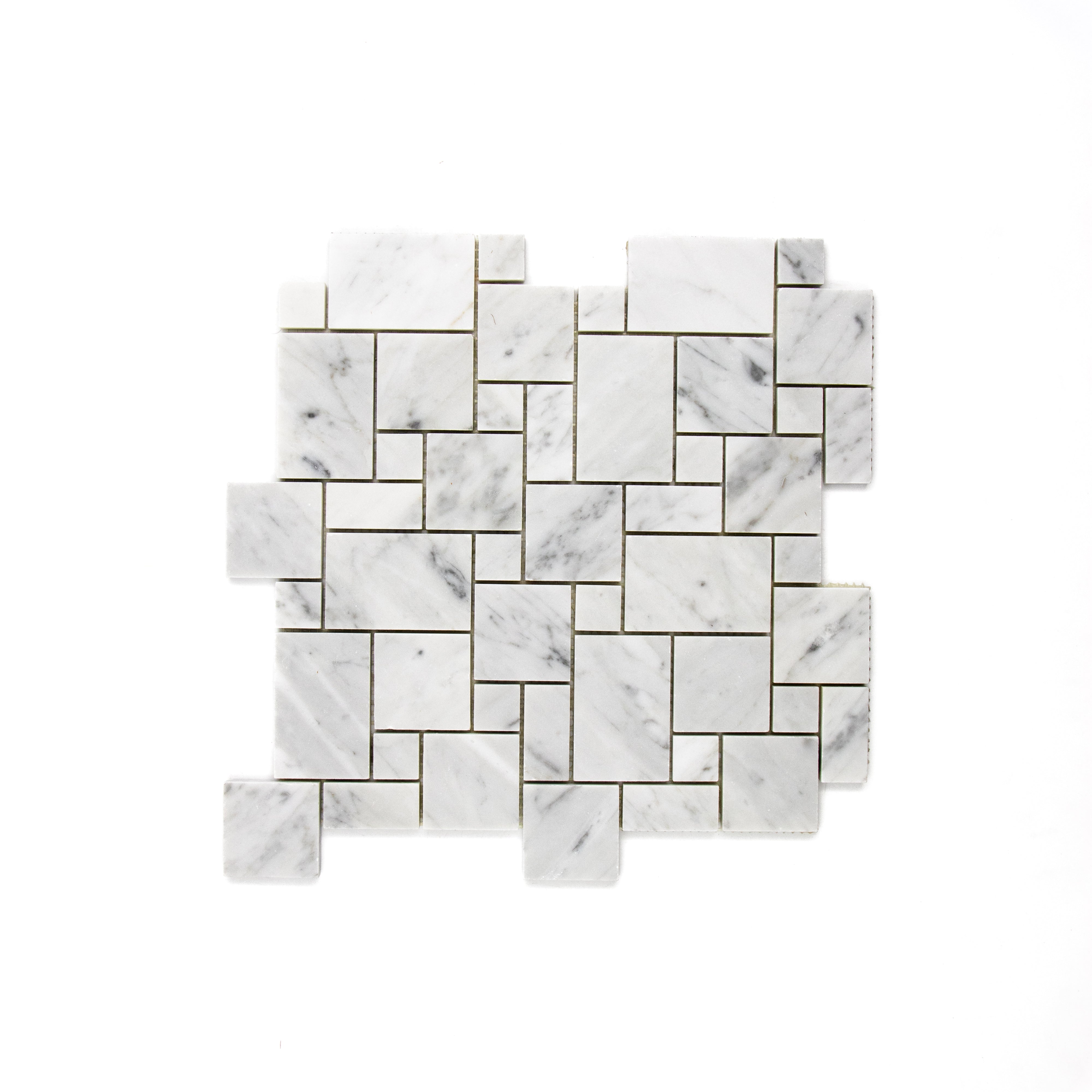 Carrara White Mini Versailles Tiles.