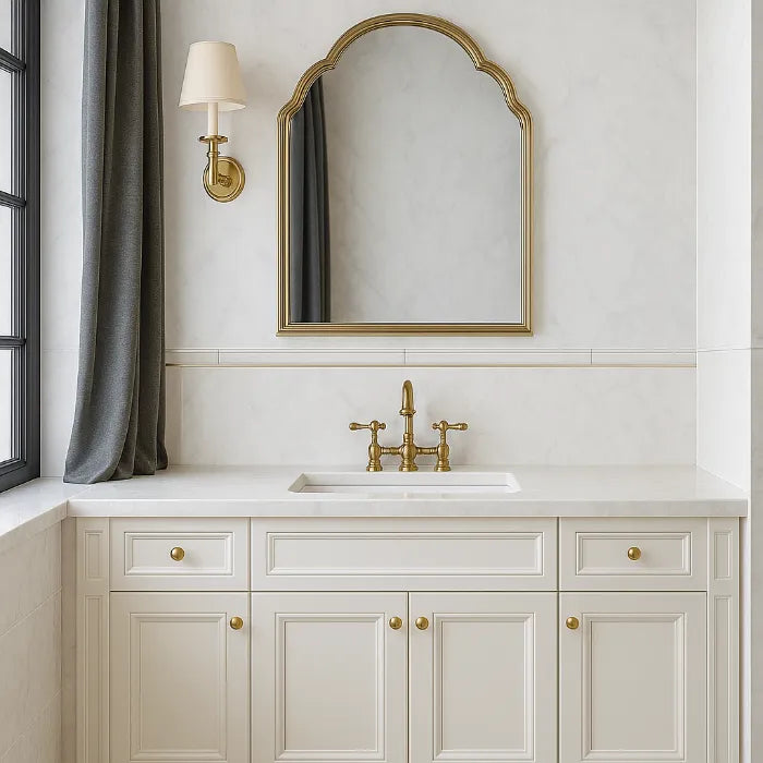 Archisalt Flower Of Salt Cross 24 x 48 porcelain tiles in bathroom.