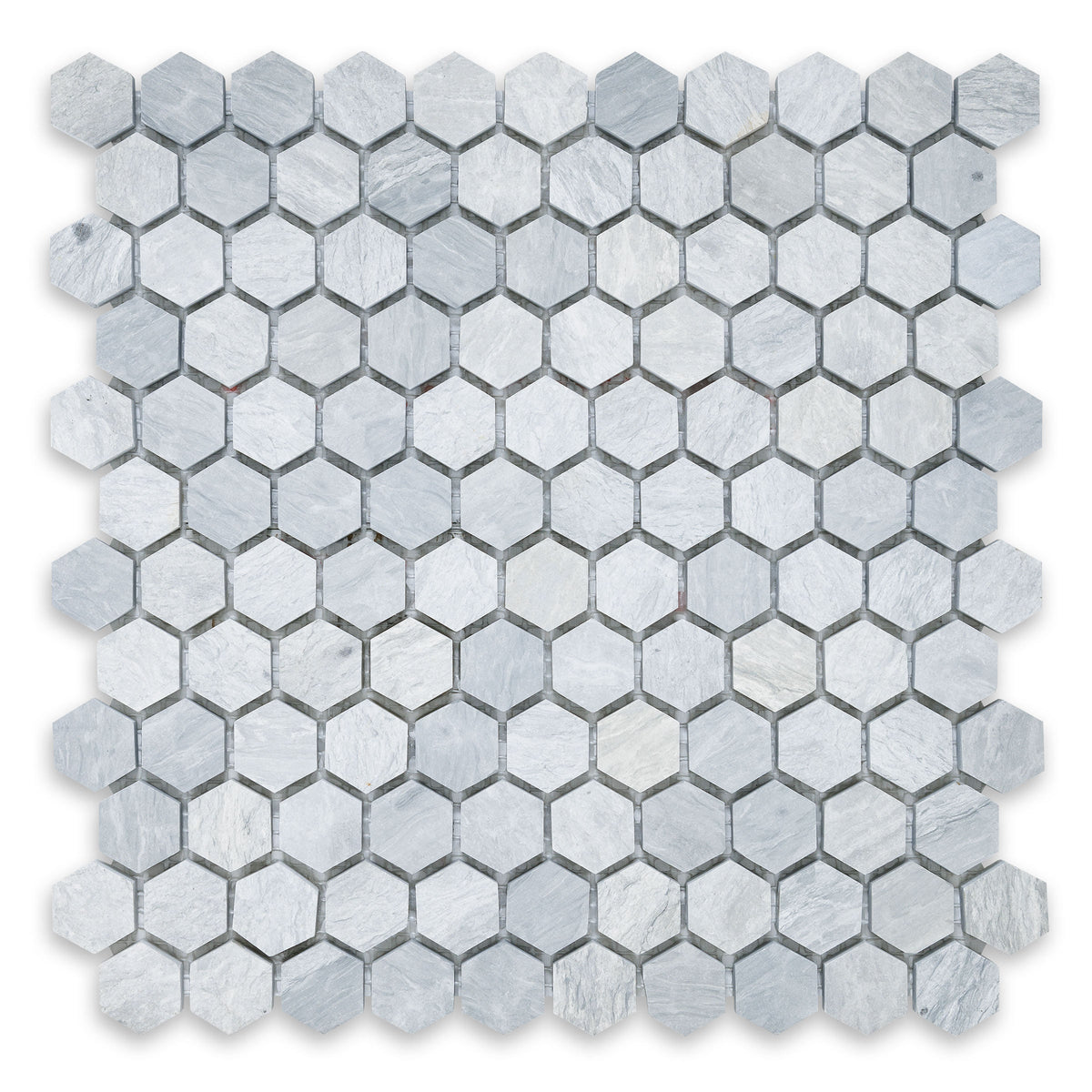 Haisa Blue Marble Hexagon Mosaic Tile, Honed 2 in