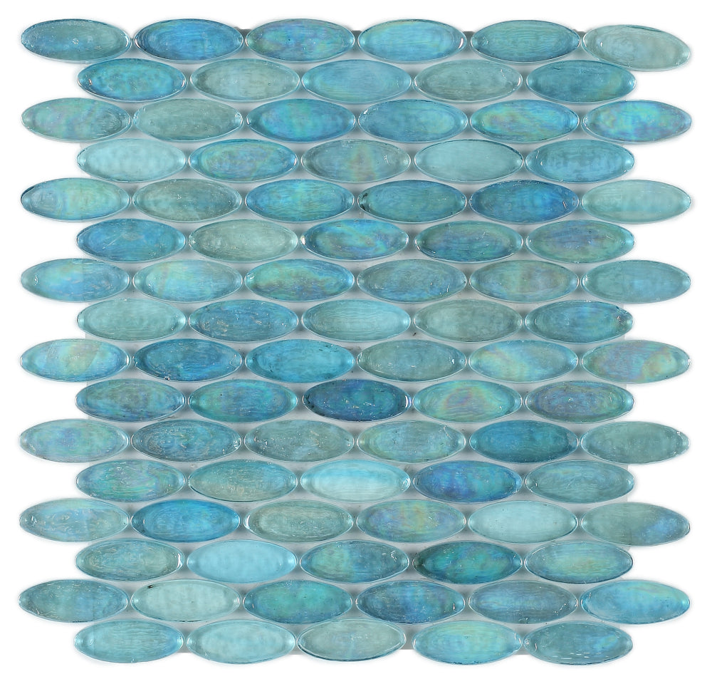 Malibu Turquoise Pebble 11 x 11.50 Glass Mosaic – Iridescent Oval Tile for Pools & Backsplashes