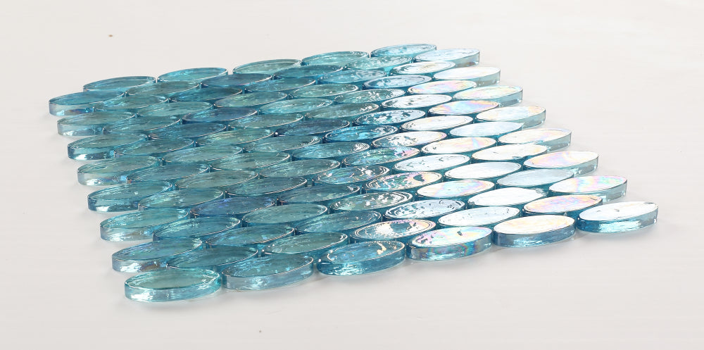 Malibu Turquoise Pebble 11 x 11.50 Glass Mosaic – Iridescent Oval Tile for Pools & Backsplashes