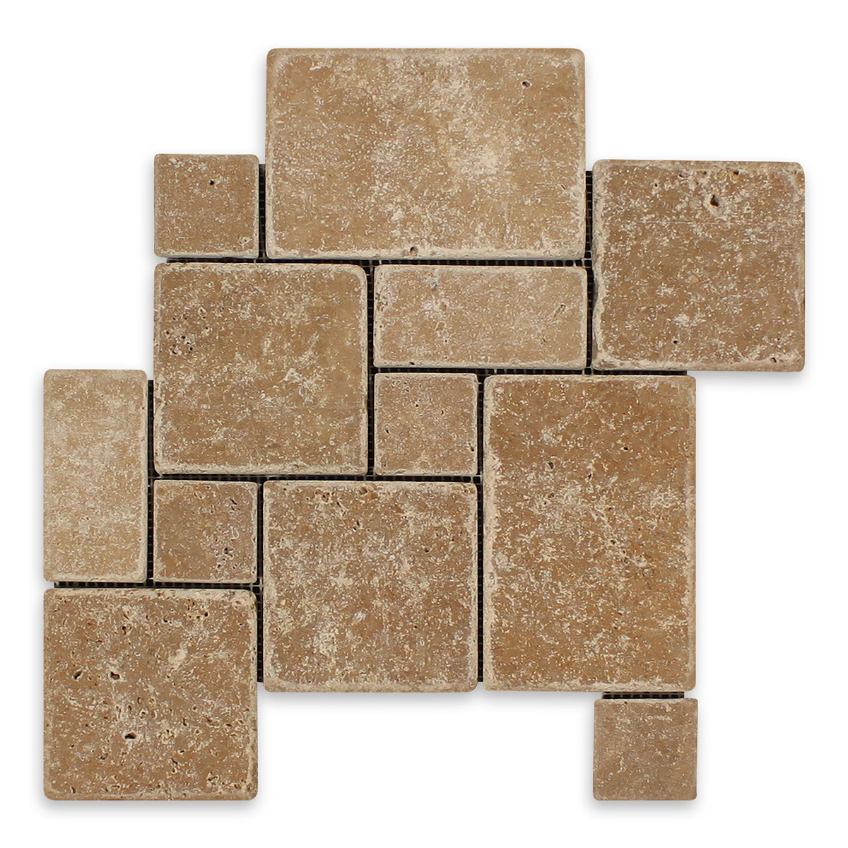Noce Premium Travertine Mini Versailles Pattern Mosaic Tile, Tumbled