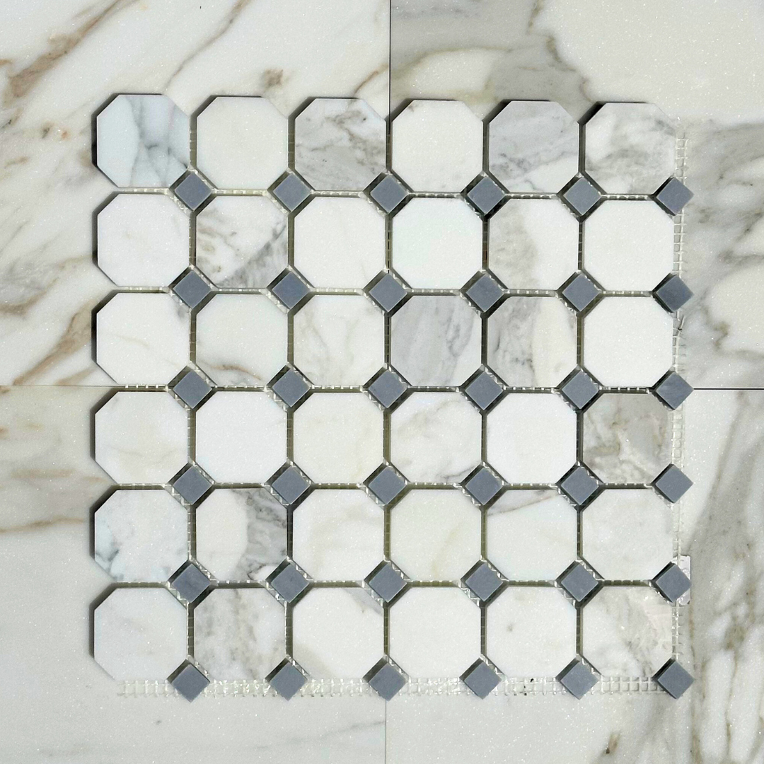 Calacatta Gold Marble Octagon with Grey Mosaic