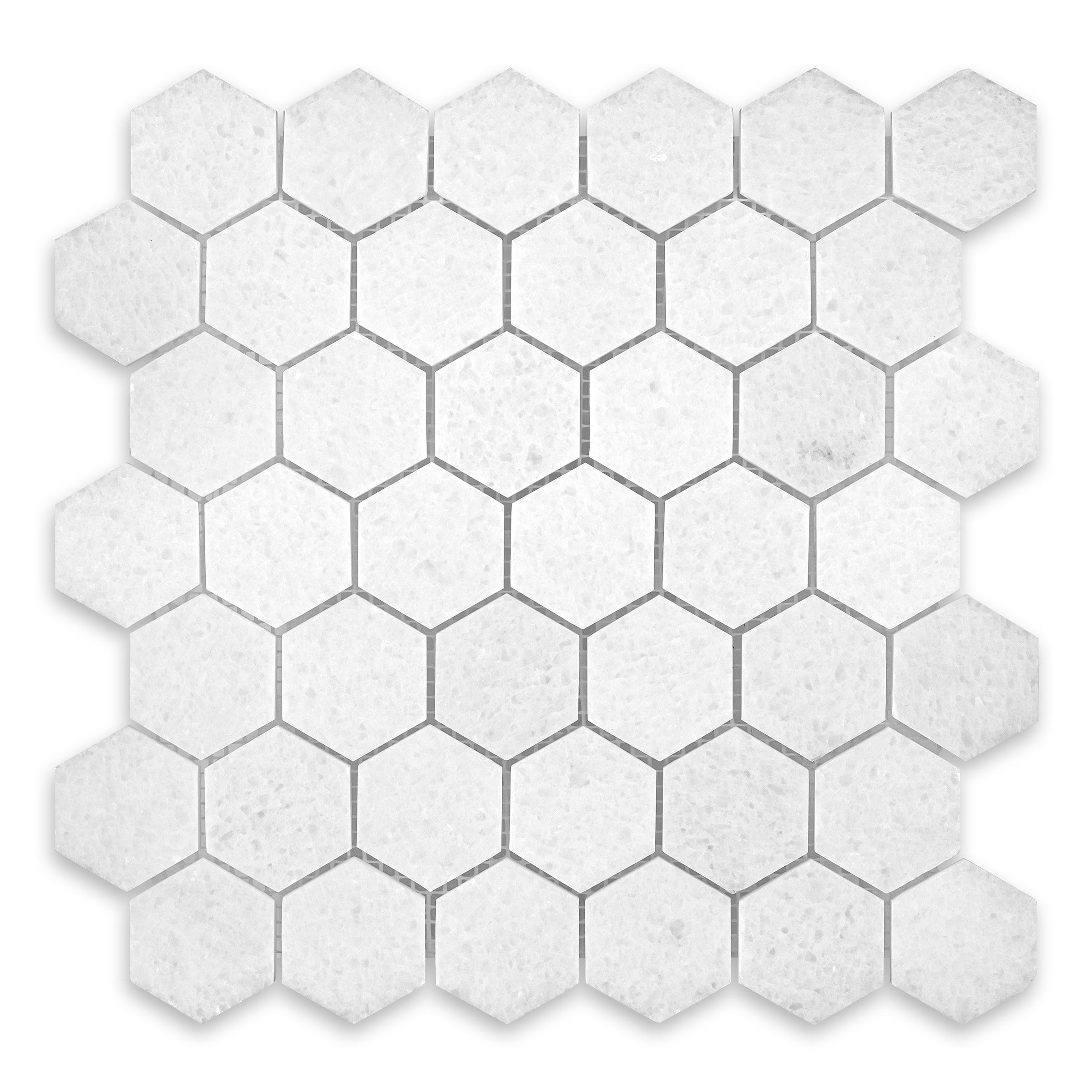 Polar White Honed Marble Tile Hexagon 2"