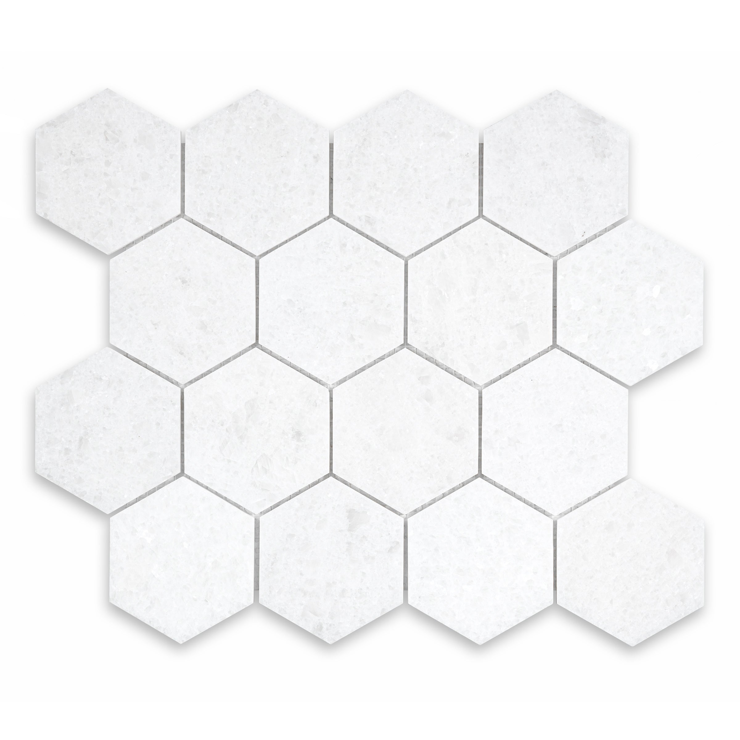 Polar White Polished Marble Tile Hexagon 3"
