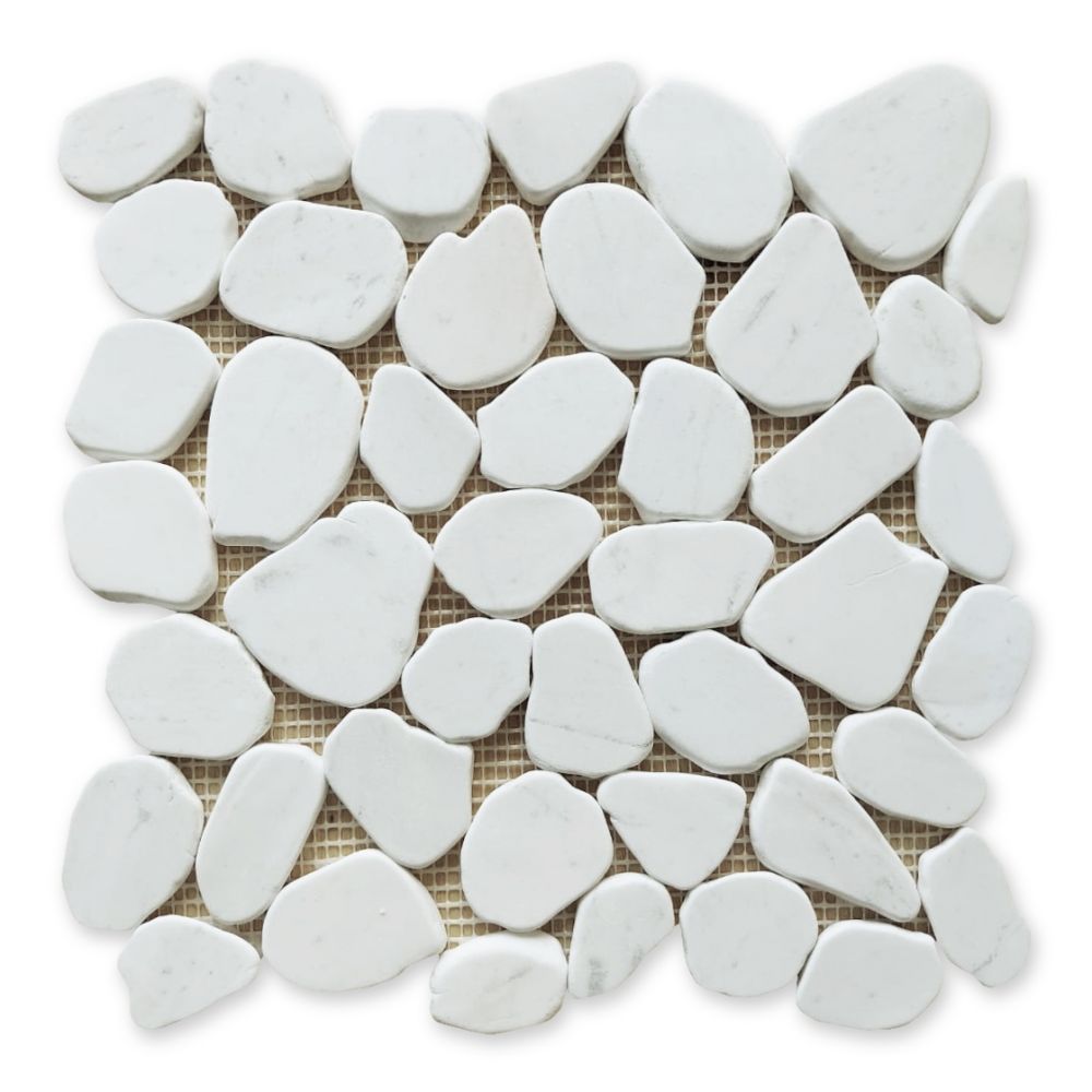 SLICED IVORY PEBBLE TILES.