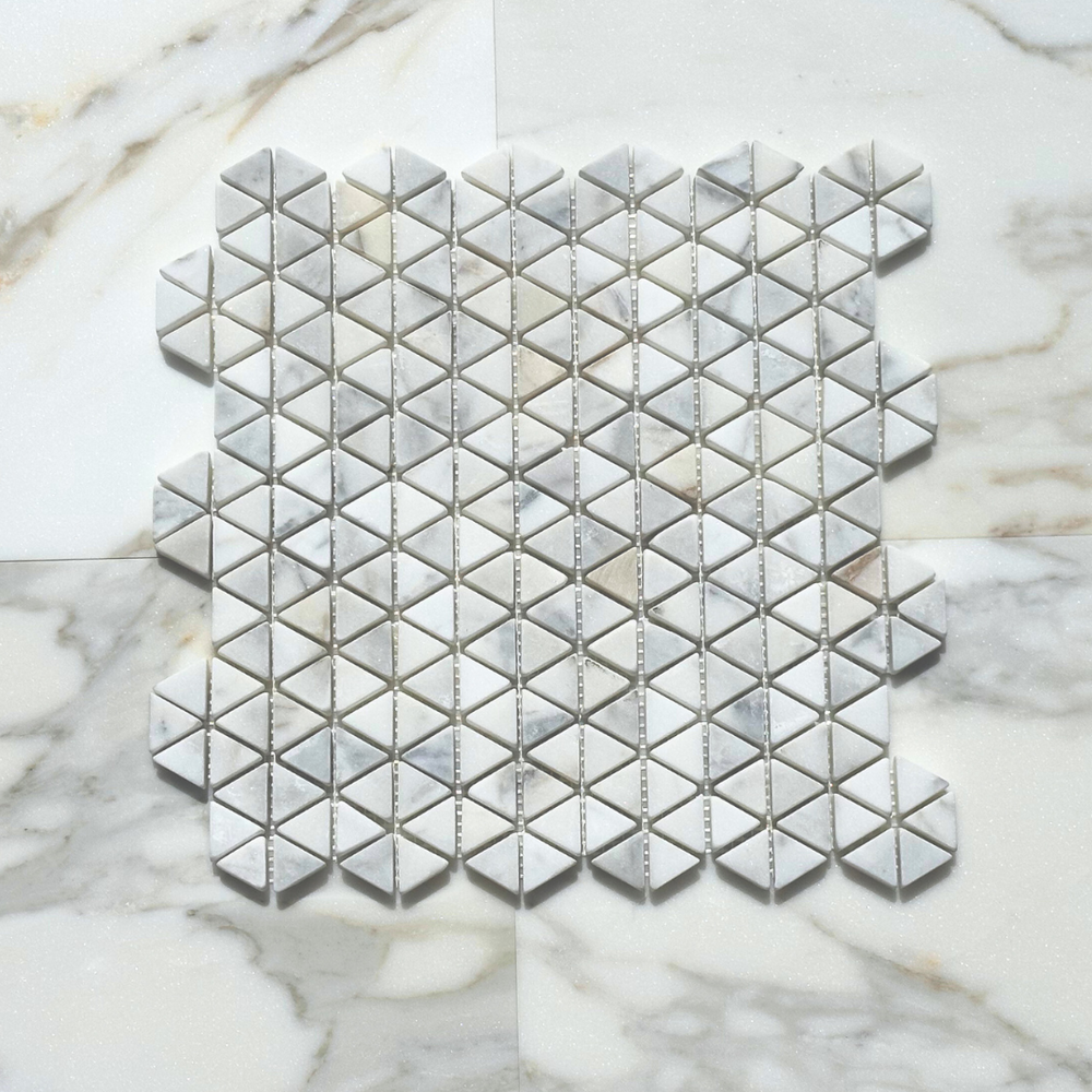 Triangular Ribbed Marble Calacatta Gold Marble Triangular Tumbled Hexagon Mosaic