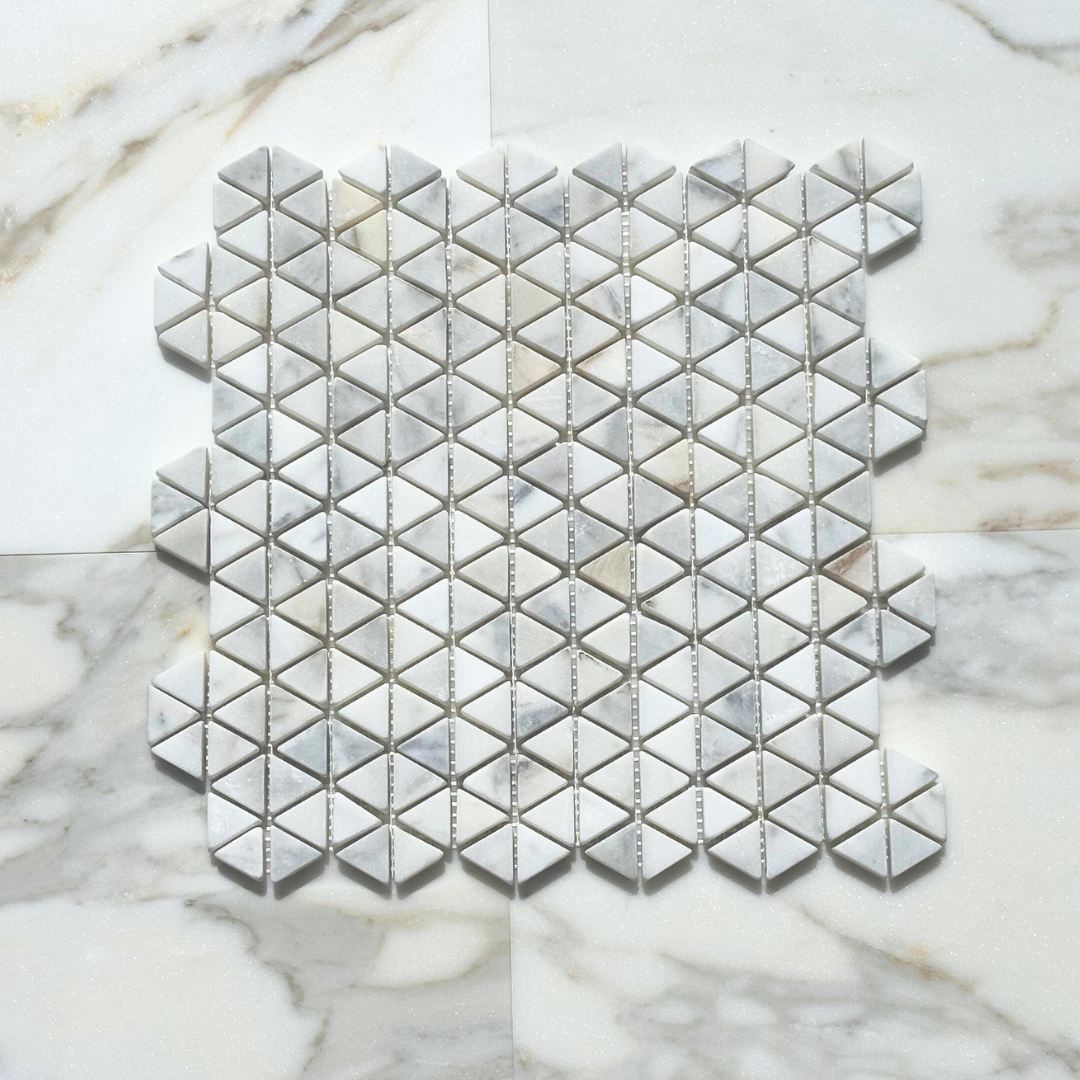 Calacatta Gold Triangular Tumbled Hexagon Mosaic