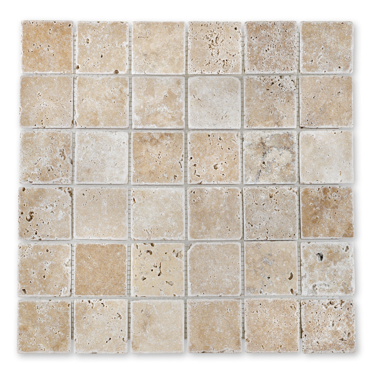 Walnut Travertine Square Mosaic Tile, Tumbled