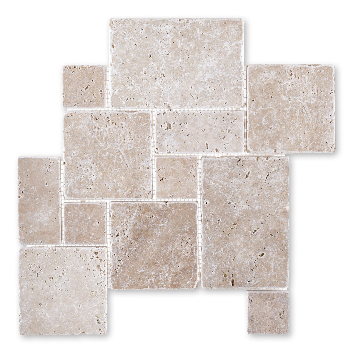 Walnut Travertine Mini Versailles Pattern Mosaic Tile, Tumbled