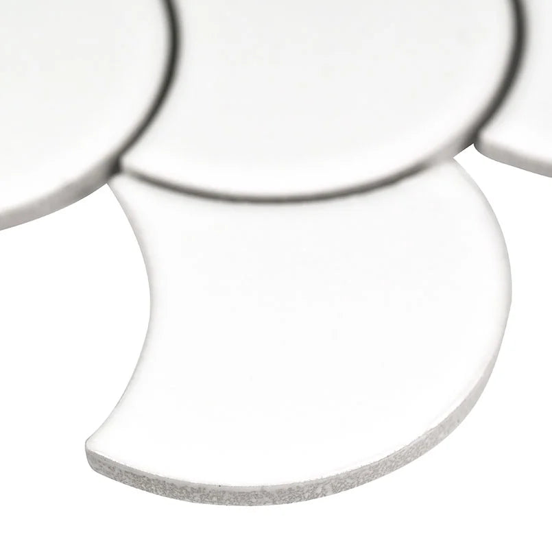 White Glossy Scallop 6mm Porcelain Mosaic Tile – Fan-Shaped Tile for Backsplashes, Shower Walls & Bathroom Accents