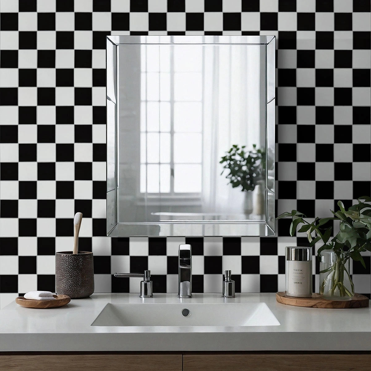 White and Black 4" Checkered Matte Porcelain Tile