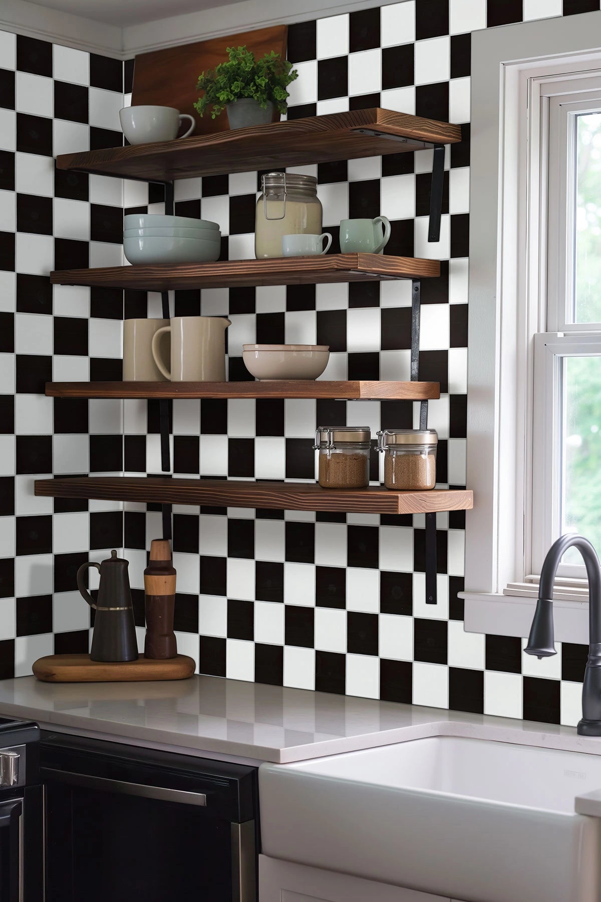 White and Black 4" Checkered Matte Porcelain Tile
