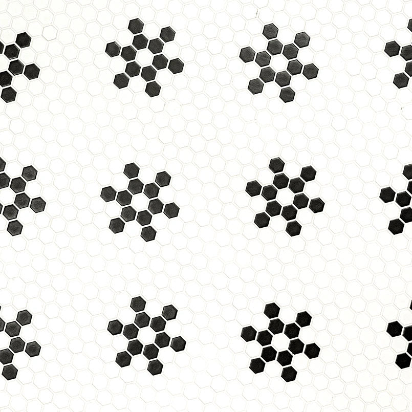 White and Black Mod Petal Pattern Matte Porcelain Tile