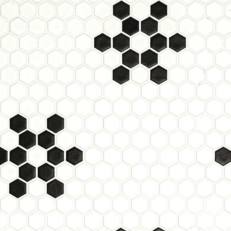White and Black Mod Petal Pattern Matte Porcelain Tile