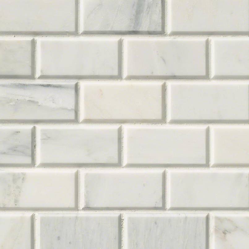 Arabescato Carrara And Beveled Tile Honed 2 x 4