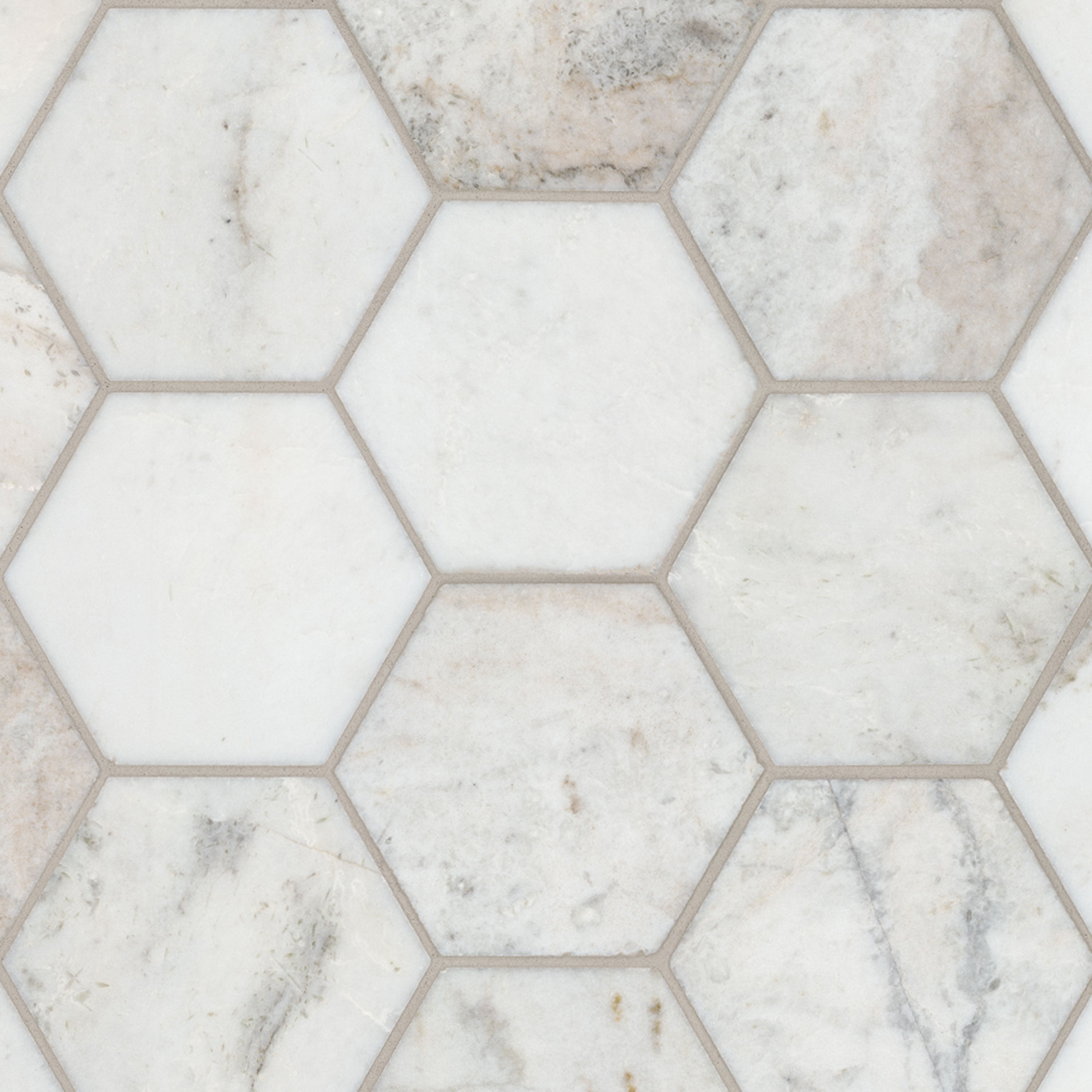 Arabescato Venato White Tile 5" Hexagon