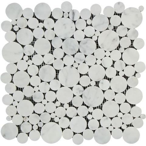 Carrara White Marble Bubble Mosaic Tiles.