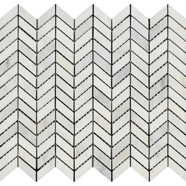 Oriental White Mini Chevron Tiles.