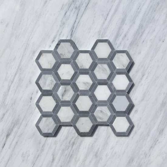 Sanibel Honeycomb Bianco Venato Dolomite Tiles.