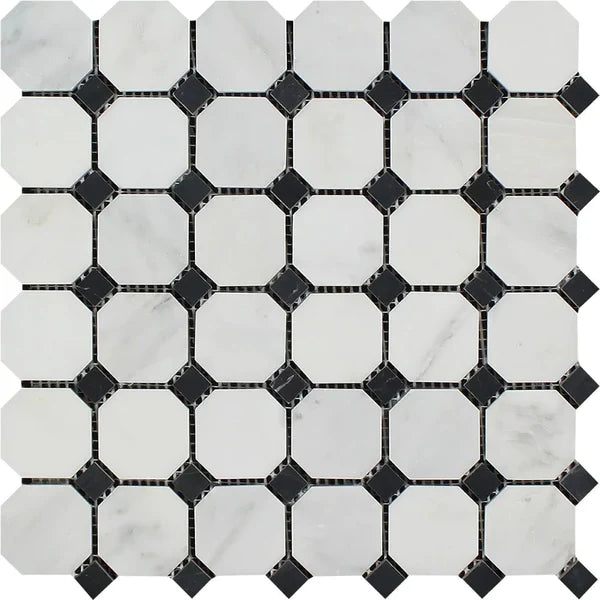 Asian Statuary Marble with Black Mosaic Tile