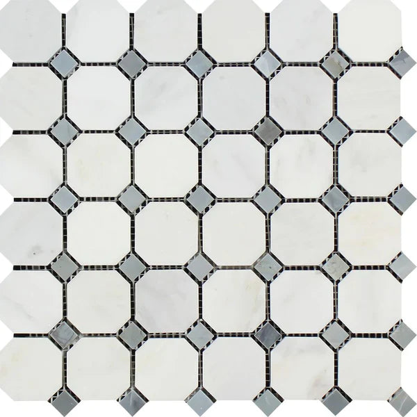 Asian Statuary Marble with Grey Mosaic Tile
