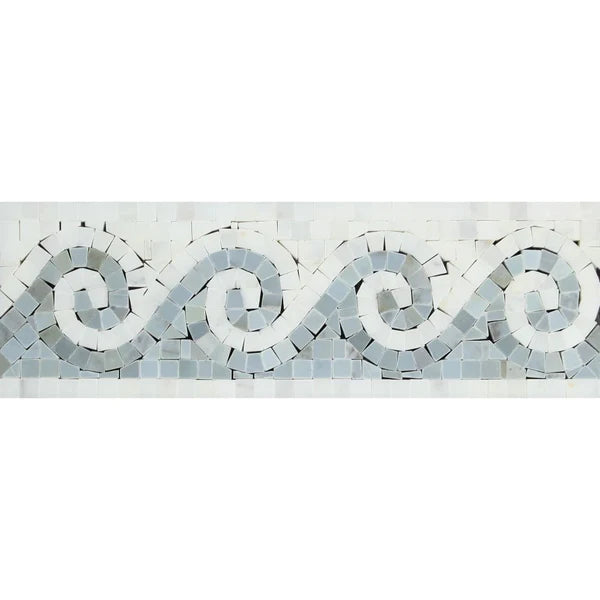 Oriental White Honed Wave Border Blue Gray Dots Tiles.