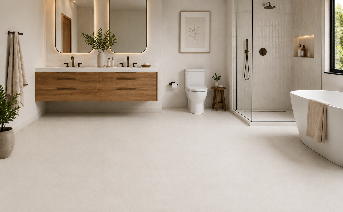 Small-format neutral bathroom idea: Plain Mist 30x30 off-white matte porcelain flooring in a compact bathroom
