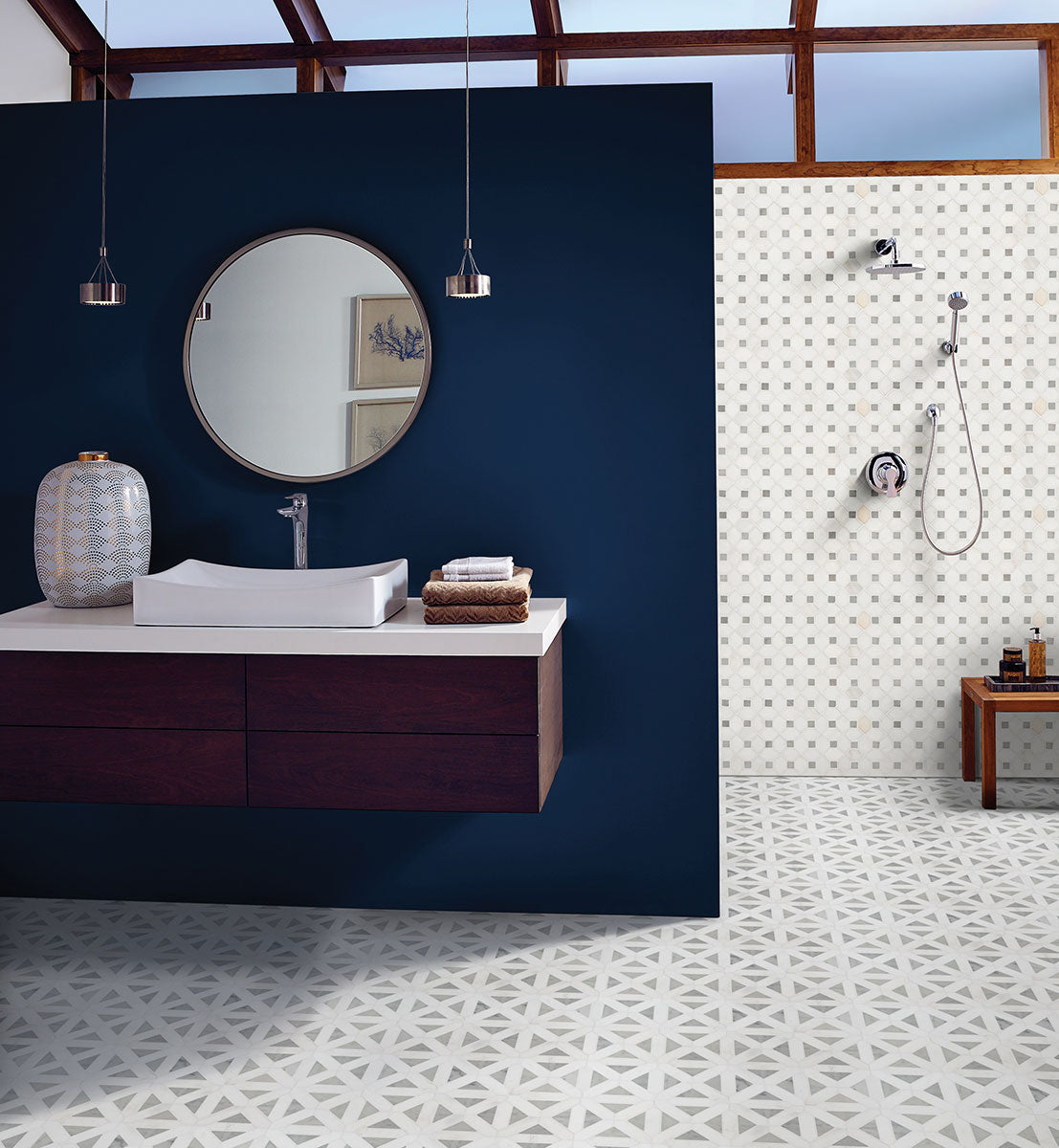 Bianco Dolomite Dotty Pattern Mosaic - Mosaicenter Backsplash Tile