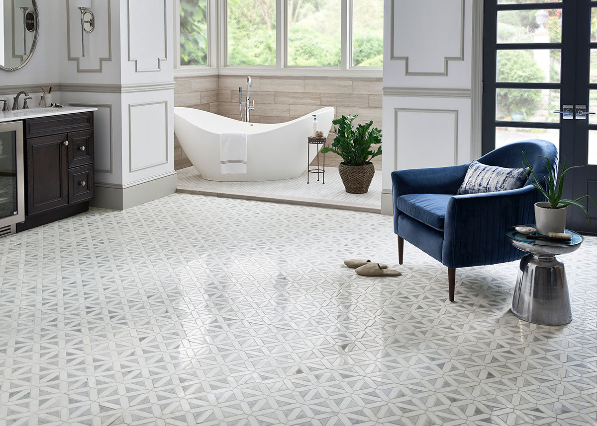 Bianco Dolomite Dotty Pattern Mosaic - Mosaicenter Backsplash Tile