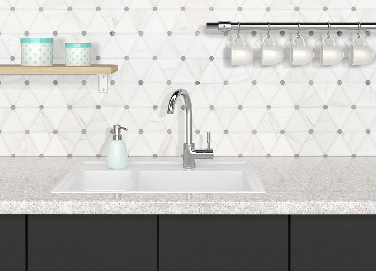 Bianco Dolomite Pinwheel Tile - Mosaicenter Backsplash Tile