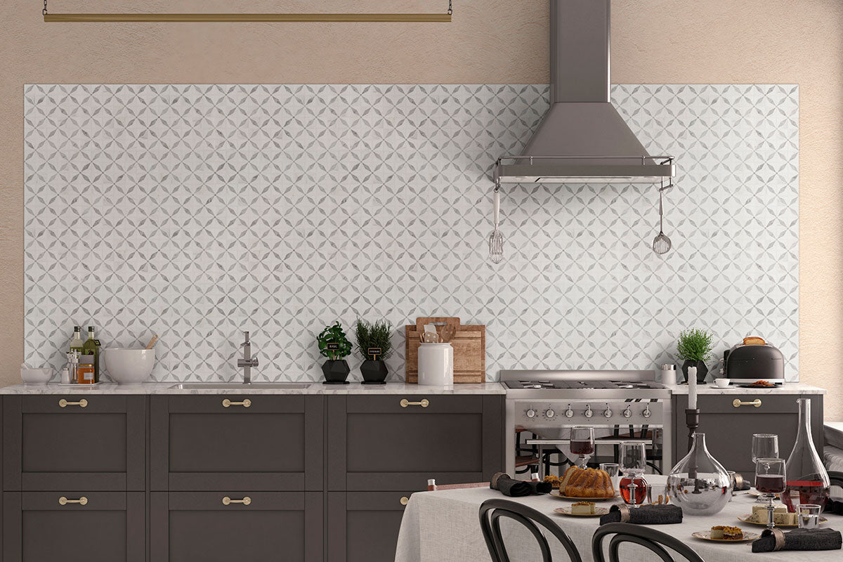 Bianco Starlite Marble Geometric Tile - Mosaicenter Backsplash Tile