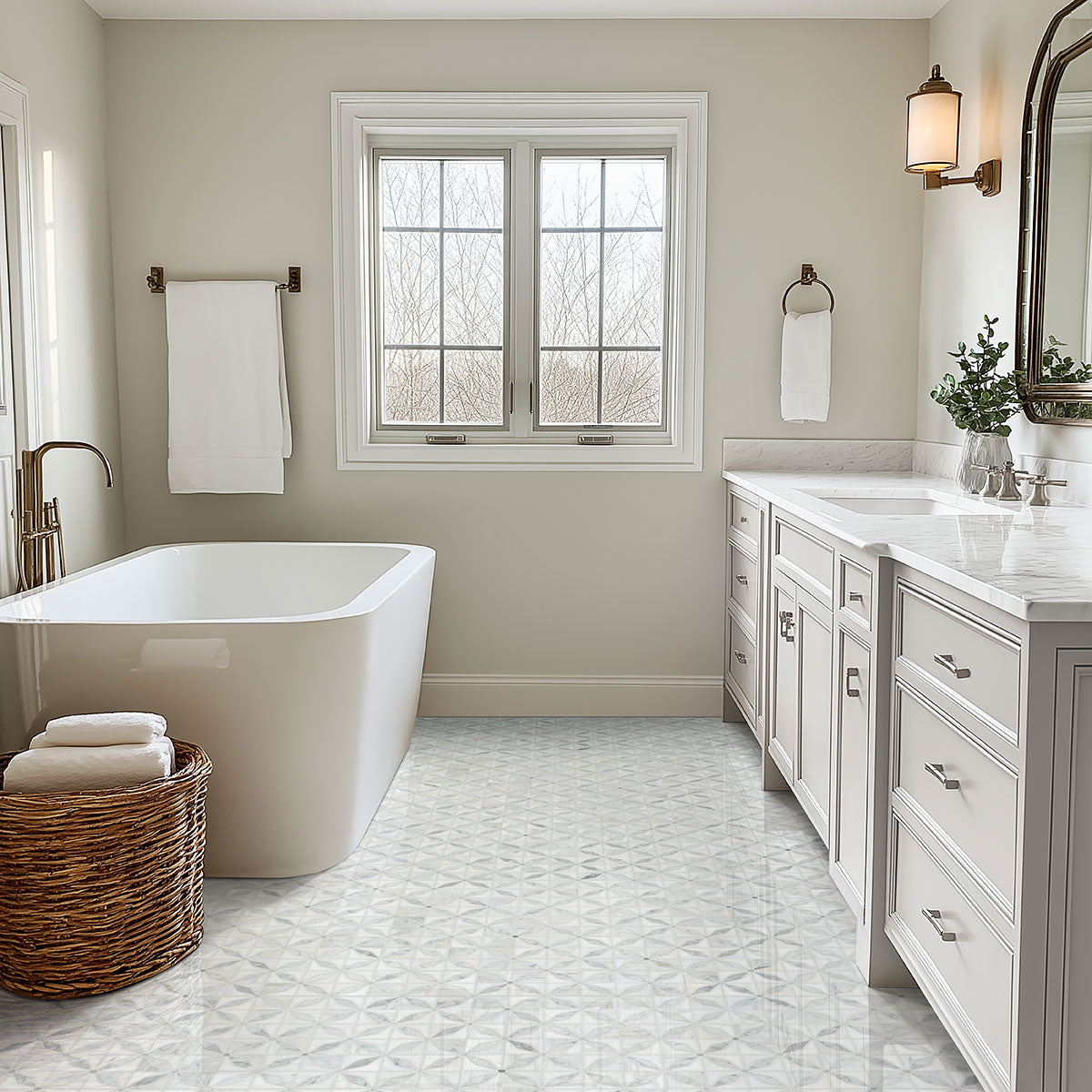 Bianco Starlite Marble Geometric Tile - Mosaicenter Backsplash Tile