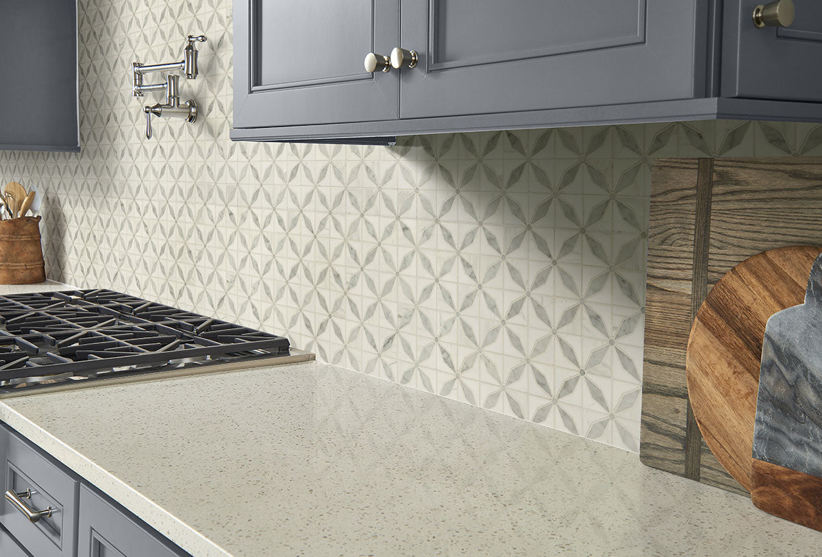 Bianco Starlite Marble Geometric Tile - Mosaicenter Backsplash Tile