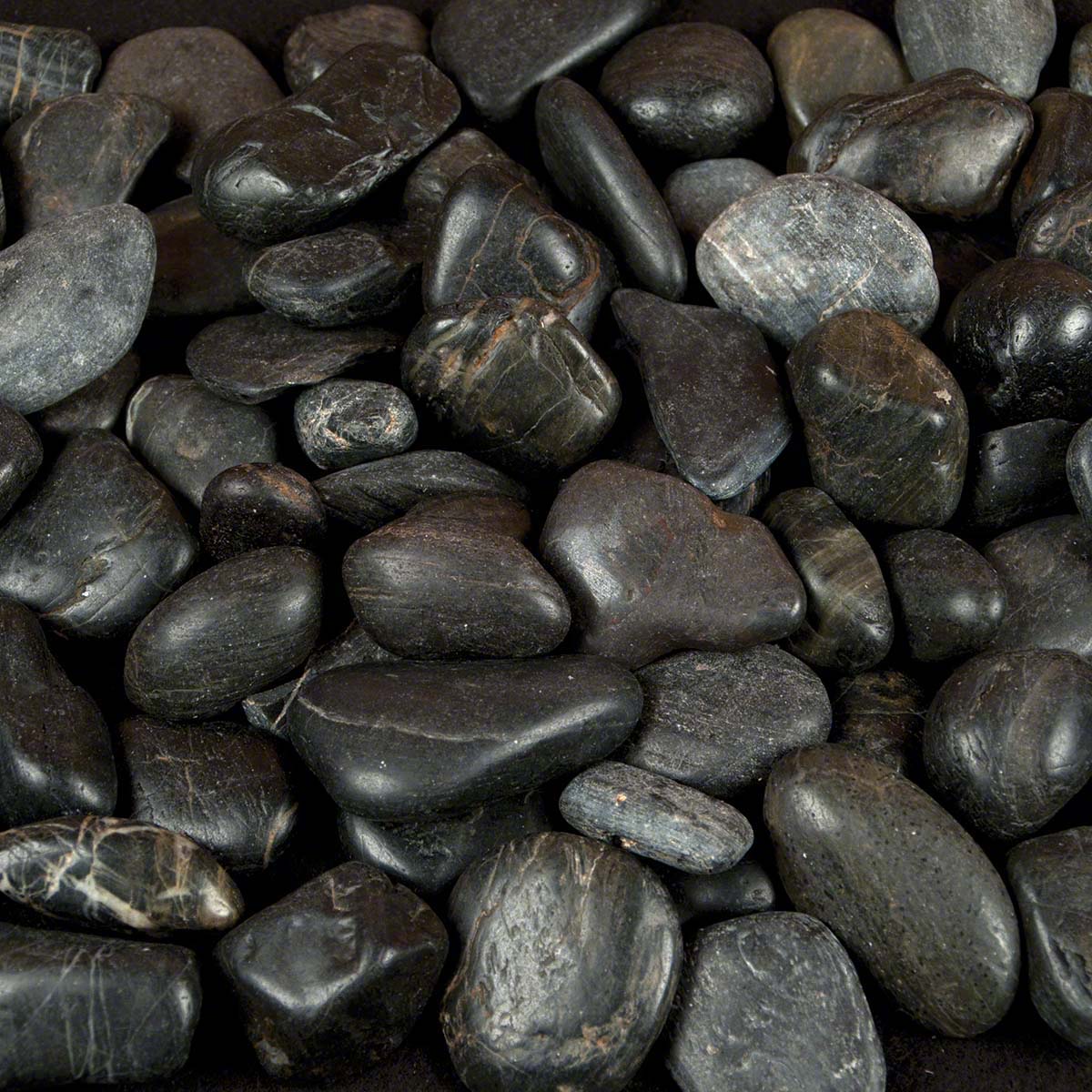Black Polished Quartzite Pebbles, 0.75-1.25 in