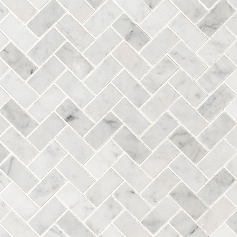 Carrara White Tile 1 x 2 Herringbone