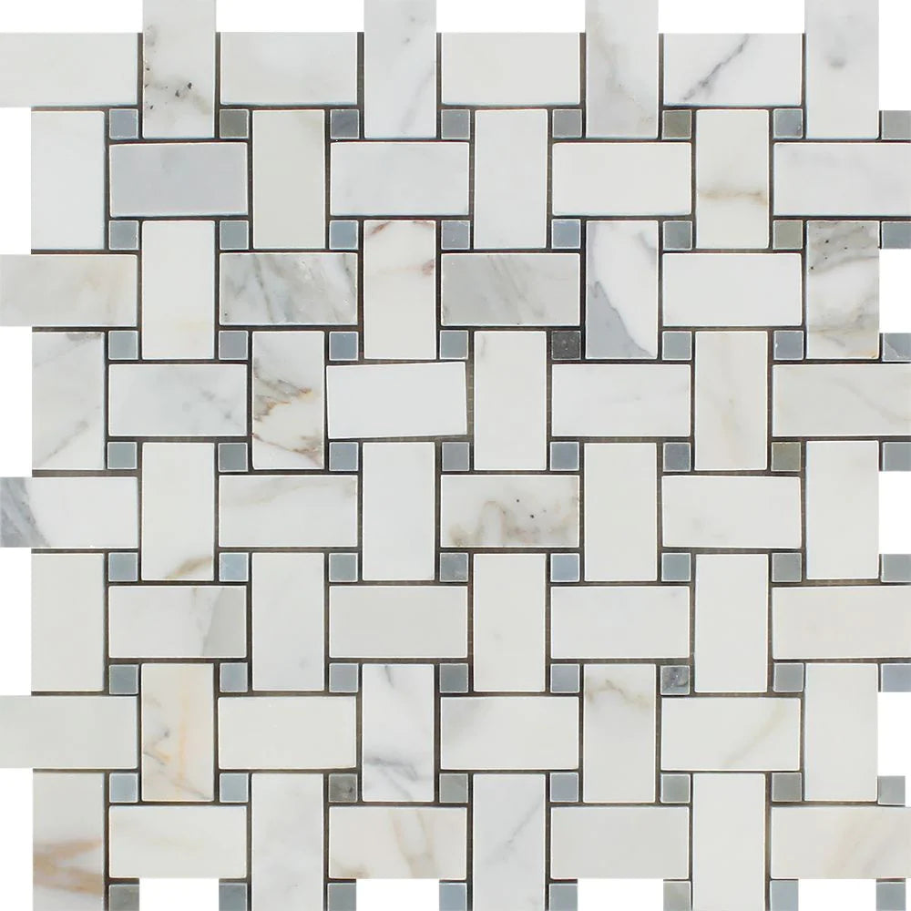 Carrara White Basketweave Mosaic Marble.