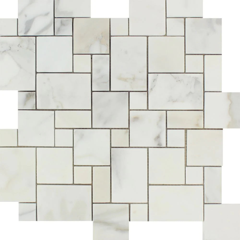 Calacatta Mini Versailles Mosaic Tiles.