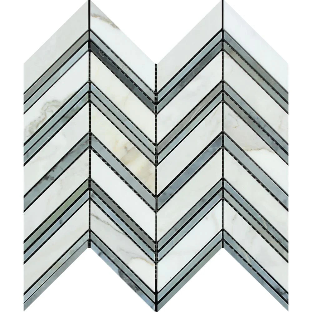 Calacatta Gold Marble with Grey Mosaic Tile