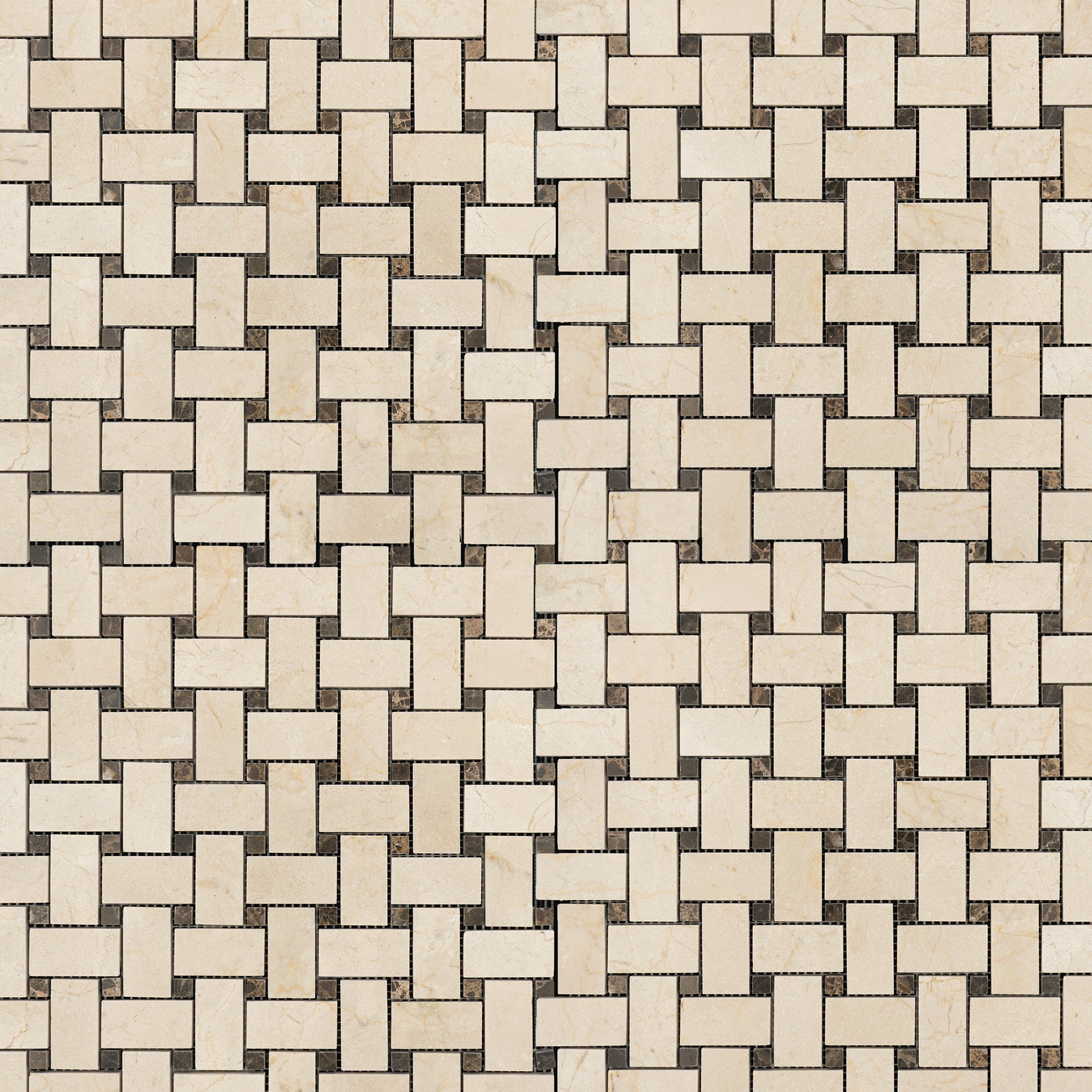 Crema Marfil Basketweave with Emperador Mosaic Polished