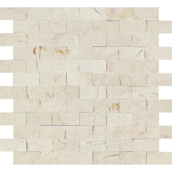 faced Crema Marfil Marble Brick Mosaic Tiles.